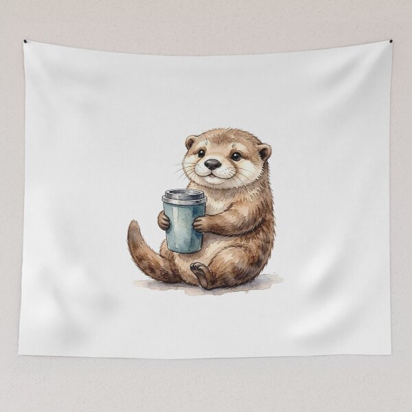 Item preview, Cute Little Otter with Travel Coffee Watercolor  designed and sold by danzys.