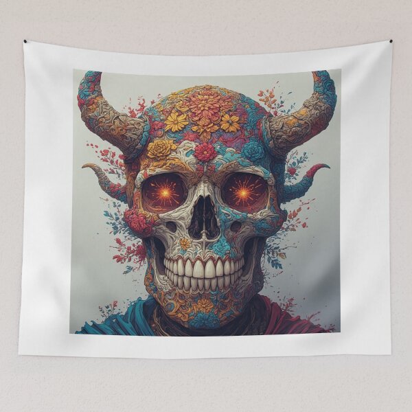 Item preview, Colorfull skull with horns designed and sold by Kari's shop.