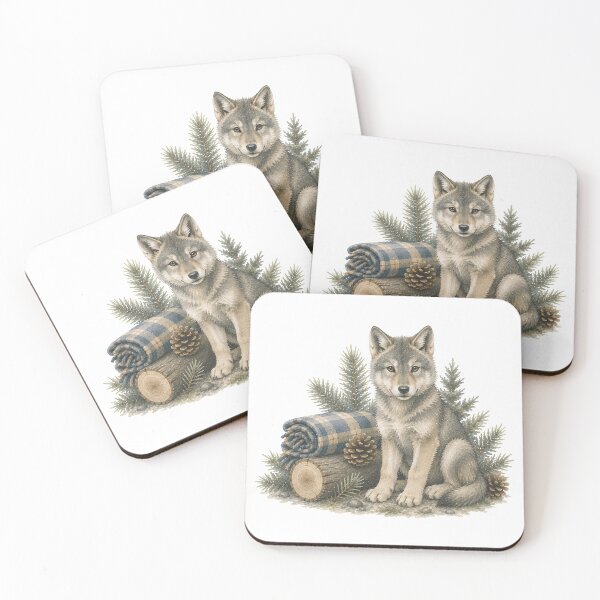 Item preview, Watercolor Woodland Wolf Cabin Art designed and sold by Wild Whimsy Studio.