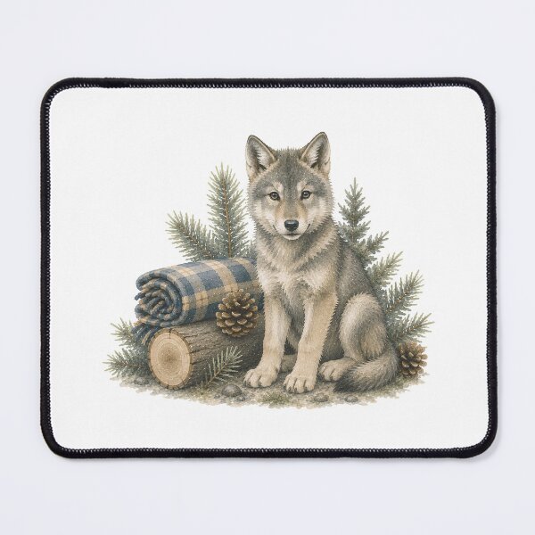 Item preview, Watercolor Woodland Wolf Cabin Art designed and sold by Wild Whimsy Studio.