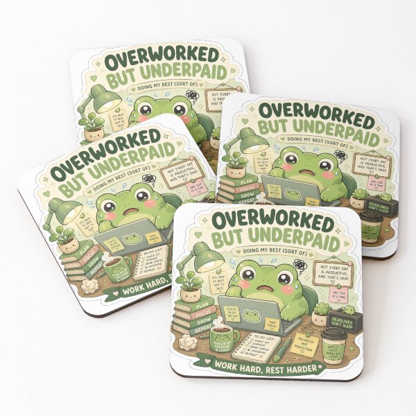Item preview, Overworked & Underpaid | Kawaii Frog designed and sold by Noxivora.