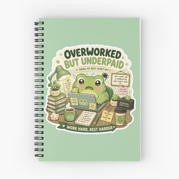 Item preview, Overworked & Underpaid | Kawaii Frog designed and sold by Noxivora.