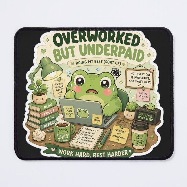 Item preview, Overworked & Underpaid | Kawaii Frog designed and sold by Noxivora.