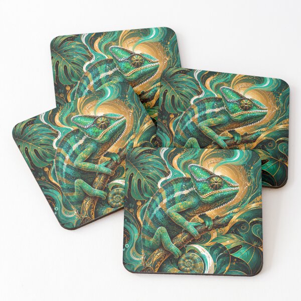 Item preview, Luxury Tropical Chameleon with Emerald and Gold Aesthetic designed and sold by ms_illustration.