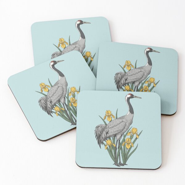 Item preview, Common Crane and Yellow Iris Botanical Illustration designed and sold by BirdsnStuff.