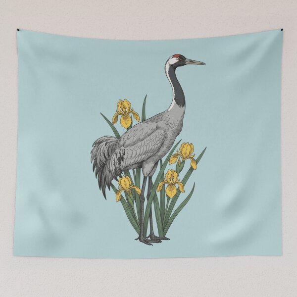 Item preview, Common Crane and Yellow Iris Botanical Illustration designed and sold by BirdsnStuff.
