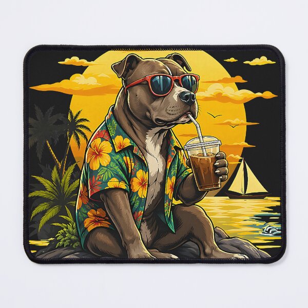 Item preview, Funny Pitbull Coffee Sunglasses Hawaiian Sunset Pittie Owner designed and sold by Littermin.