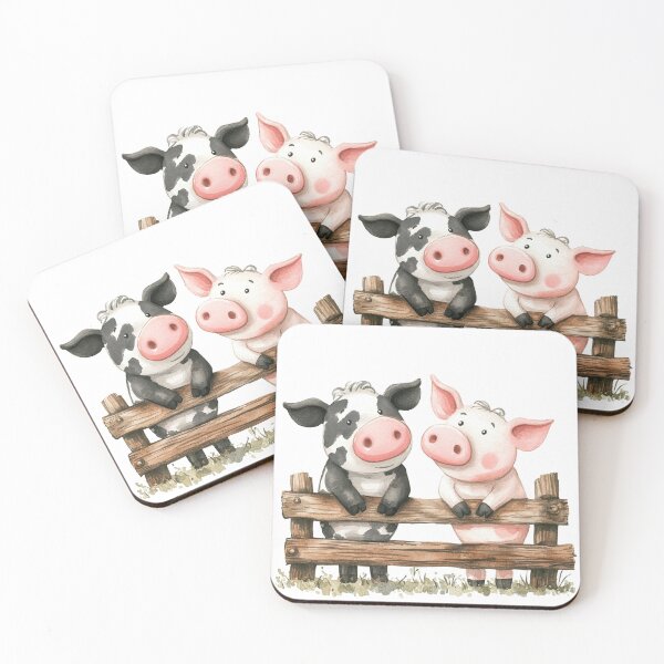 Item preview, Cute Cow and Piglet on Fence Cottagecore Aesthetic designed and sold by NotasCreativa.