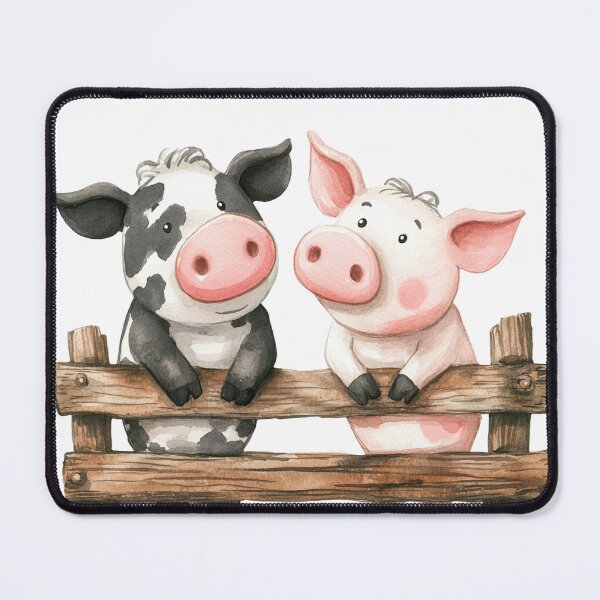 Item preview, Cute Cow and Piglet on Fence Cottagecore Aesthetic designed and sold by NotasCreativa.