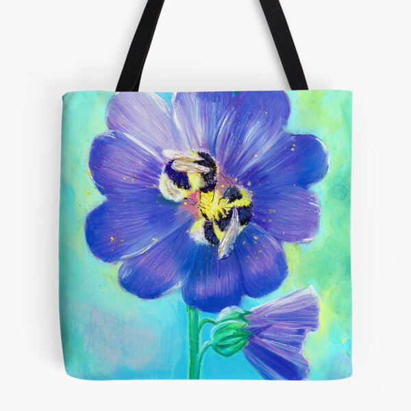 Item preview, Painting by Laura Rispoli bees sleeping in a hollyhock flower holding each others feet designed and sold by Laura-Rispoli.