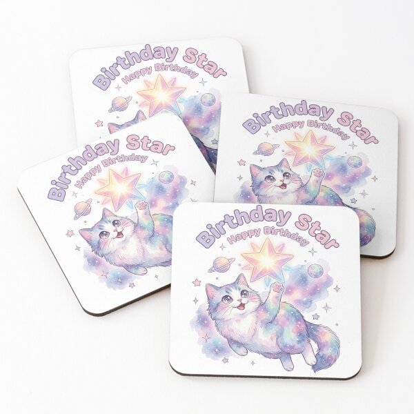 Item preview, Birthday Star Happy Birthday : Pastel Galaxy Cat Floating in Space, Mahina designed and sold by LaniDigitalNook.