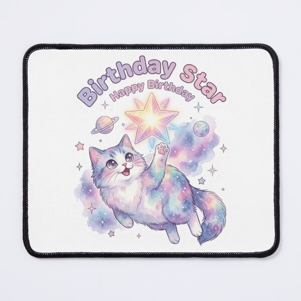 Item preview, Birthday Star Happy Birthday : Pastel Galaxy Cat Floating in Space, Mahina designed and sold by LaniDigitalNook.