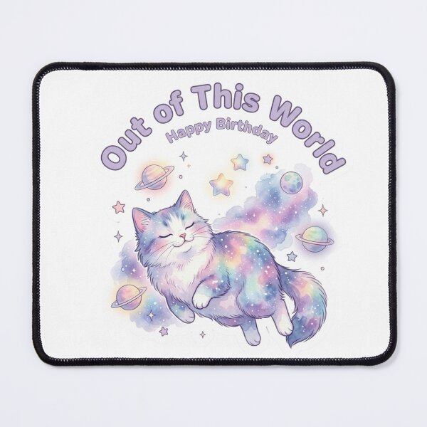 Item preview, Out of This World Happy Birthday : Pastel Galaxy Cat Floating in Space, Mahina designed and sold by LaniDigitalNook.