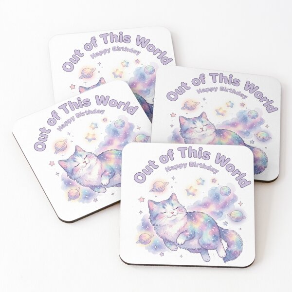 Item preview, Out of This World Happy Birthday : Pastel Galaxy Cat Floating in Space, Mahina designed and sold by LaniDigitalNook.