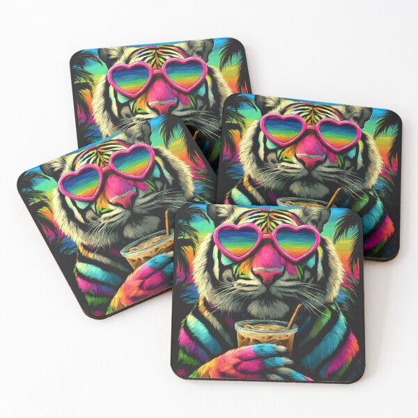 Item preview, Tropical Tiger with Sunglasses and Iced Coffee Beach Summer designed and sold by Littermin.