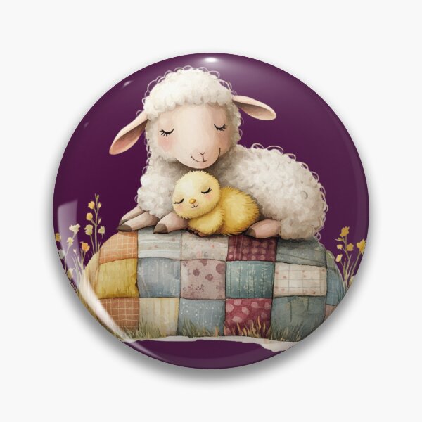 Item preview, Cute watercolor sleeping sheep and chick on patchwork quilt designed and sold by NotasCreativa.