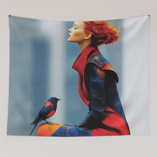 Item preview, Woman With Bird By Window Art designed and sold by RamyGallery.