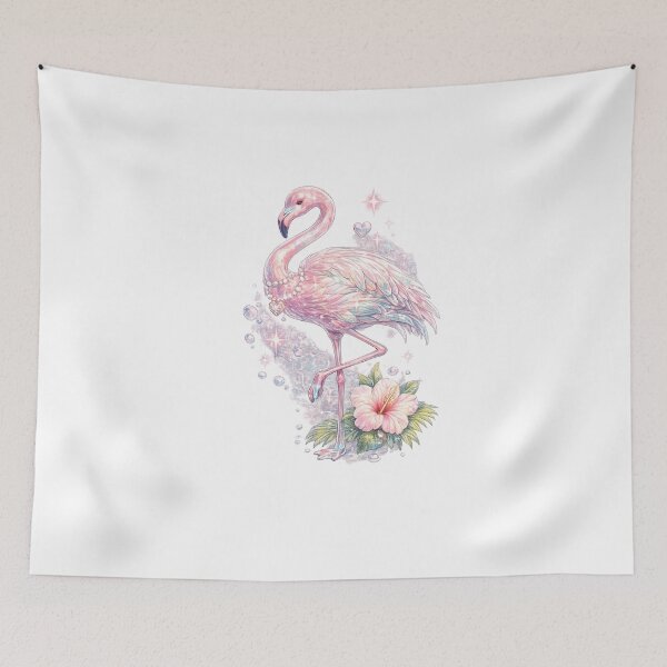 Item preview, Iridescent Pink Flamingo Hibiscus Y2K Tropical Glitter Aesthetic designed and sold by y2ktropical.