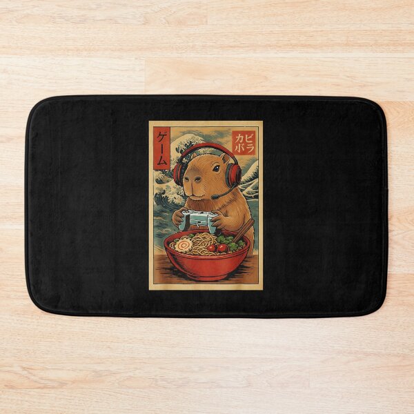 Item preview, Cute Gamer Capybara Eating Ramen in Retro Japanese Arcade Style designed and sold by titanlevi.