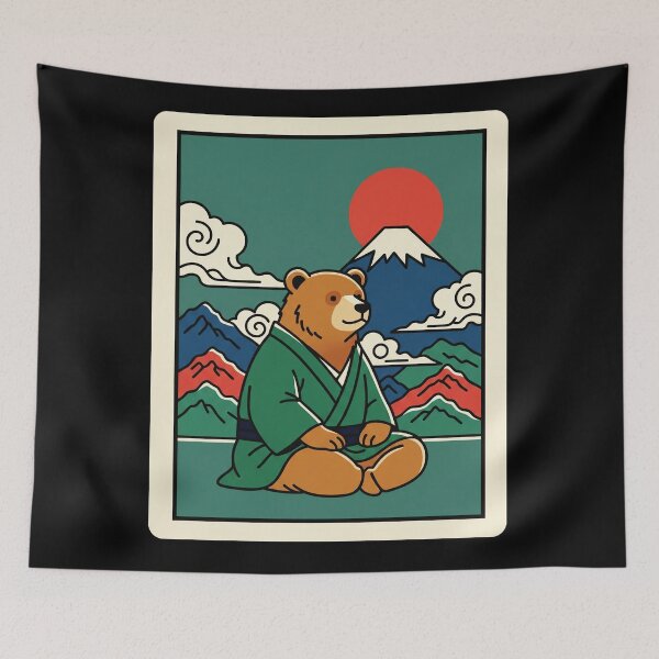 Item preview, Retro Samurai Bear Japanese Mountain Sunset Illustration designed and sold by JordynLadukeg65.