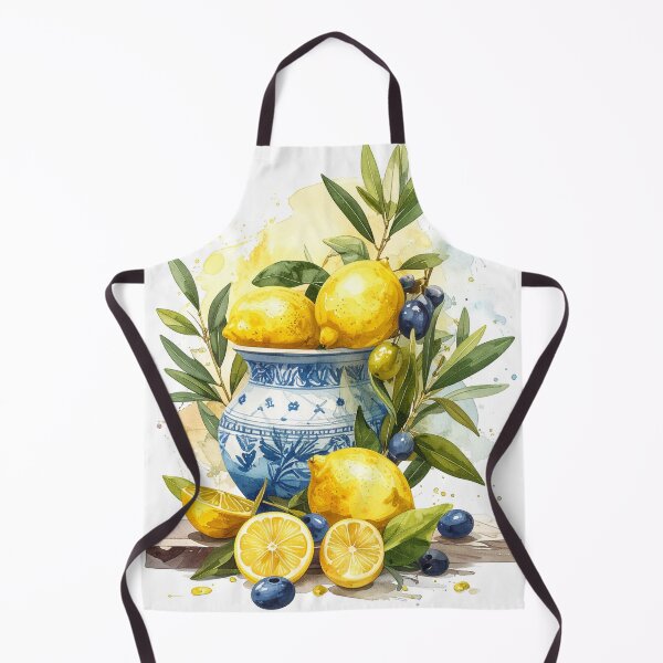 Item preview, Fresh Lemons in Blue Mediterranean Vase Still Life designed and sold by Kavin786.