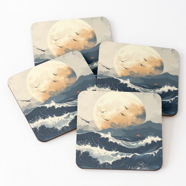 Item preview, Japanese Style Ocean Waves and Full Moon Art designed and sold by Kavin786.