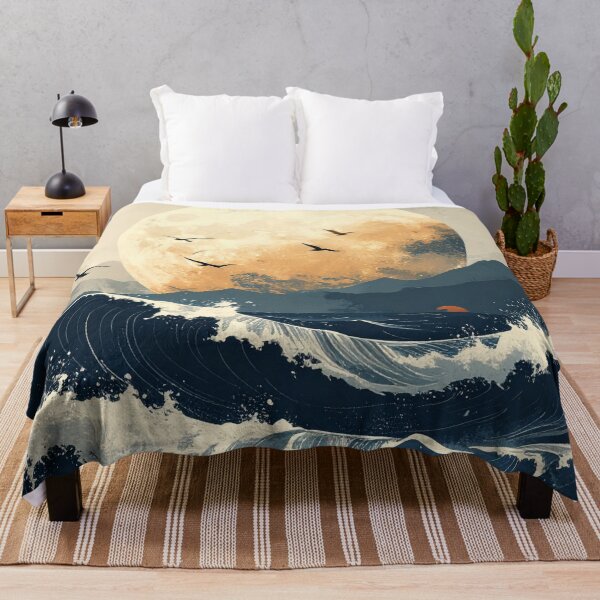 Item preview, Japanese Style Ocean Waves and Full Moon Art designed and sold by Kavin786.