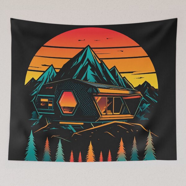 Item preview, Cyber Outdoor Retro Synthwave Mountain Sunset Art designed and sold by Kavin786.