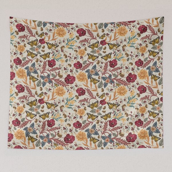 Item preview, Vintage Botanical Chintz with Butterflies and Dahlias designed and sold by FeeArtDesign.