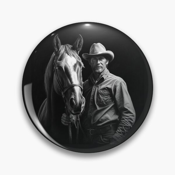 Item preview, Black and White Cowboy with Horse – Classic Western Ranch Art designed and sold by inkoutninja.