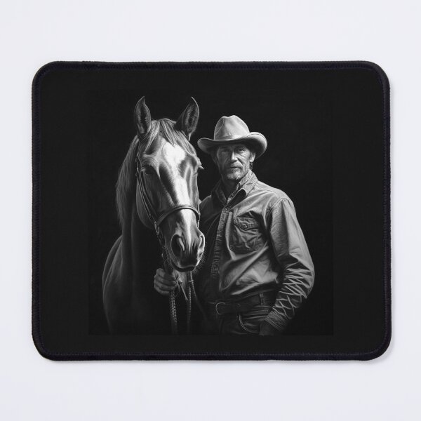 Item preview, Black and White Cowboy with Horse – Classic Western Ranch Art designed and sold by inkoutninja.