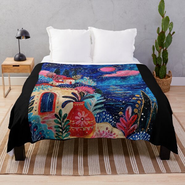 Item preview, Dreamy Coastal Night Painting with Colorful Mediterranean Style designed and sold by eliramaison.