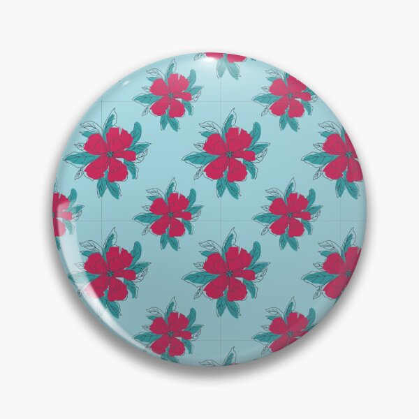 Item preview, Retro Red Pink Floral Cyan Seamless Pattern designed and sold by FMSeamlessArt.
