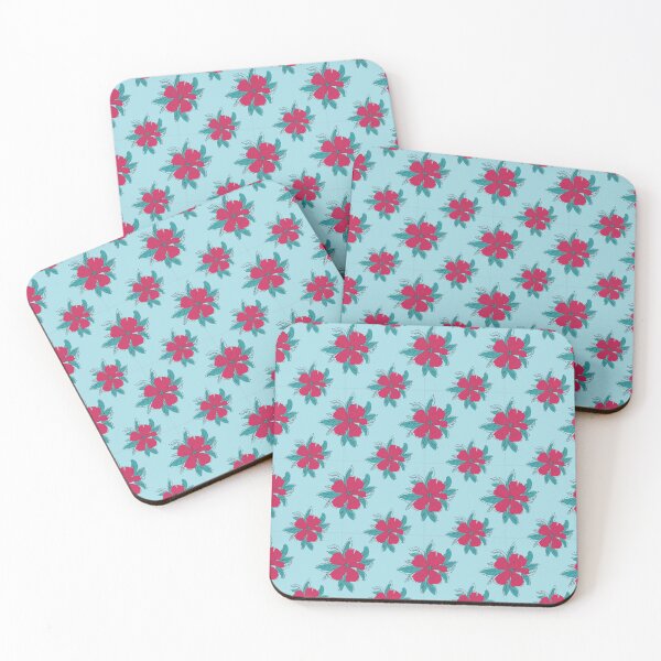 Item preview, Retro Red Pink Floral Cyan Seamless Pattern designed and sold by FMSeamlessArt.