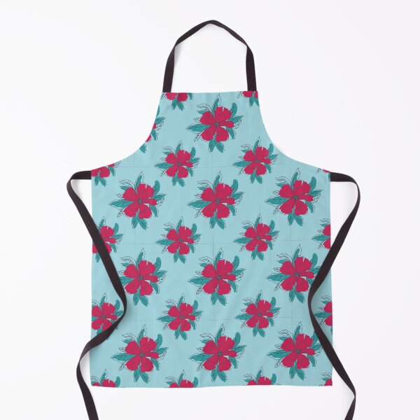 Item preview, Retro Red Pink Floral Cyan Seamless Pattern designed and sold by FMSeamlessArt.