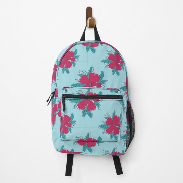 Item preview, Retro Red Pink Floral Cyan Seamless Pattern designed and sold by FMSeamlessArt.