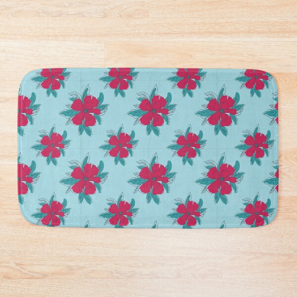 Item preview, Retro Red Pink Floral Cyan Seamless Pattern designed and sold by FMSeamlessArt.
