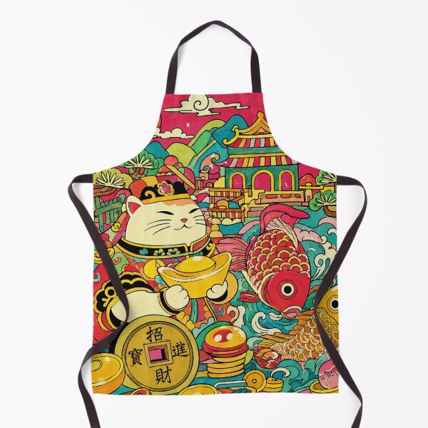 Item preview, Lucky Cat and Koi Fish in Colorful Retro Asian Folk Art Style designed and sold by eliramaison.
