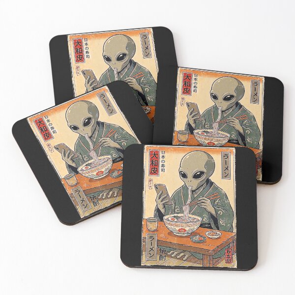 Item preview, Funny Alien Eating Ramen in Vintage Japanese Sci Fi Poster Style designed and sold by titanlevi.