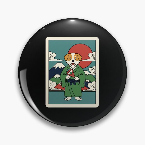 Item preview, Cute Samurai Dog With Japanese Mountain Sunset Retro Illustration designed and sold by JordynLadukeg65.