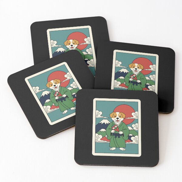 Item preview, Cute Samurai Dog With Japanese Mountain Sunset Retro Illustration designed and sold by JordynLadukeg65.