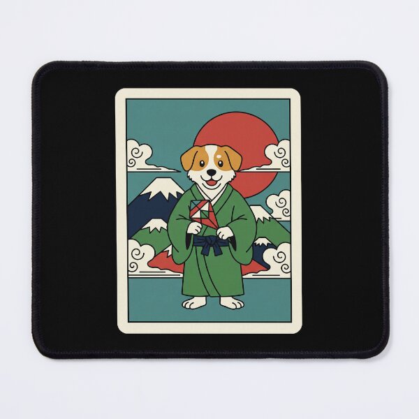 Item preview, Cute Samurai Dog With Japanese Mountain Sunset Retro Illustration designed and sold by JordynLadukeg65.