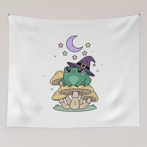 Item preview, Cute Frog with Witch Hat on Mushroom Kawaii designed and sold by NievesGD.