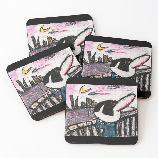 Item preview, Moody Rabbit City Night Drawing with Indie Urban Sketch Style designed and sold by eliramaison.