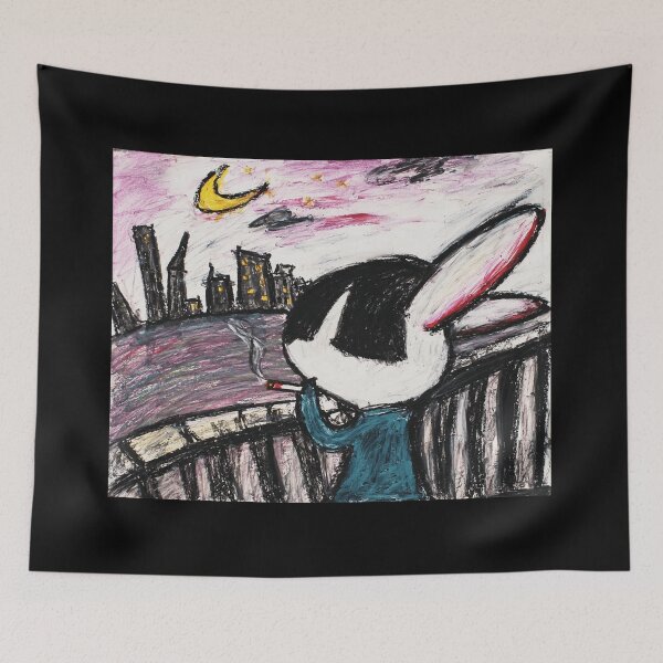 Item preview, Moody Rabbit City Night Drawing with Indie Urban Sketch Style designed and sold by eliramaison.
