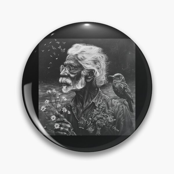 Item preview, Black and White Elder Man with Bird – Nature Wisdom Portrait Art designed and sold by inkoutninja.
