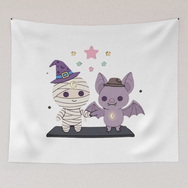 Item preview, Cute Mummy and Little Vampire Bat Holding Hands designed and sold by NievesGD.
