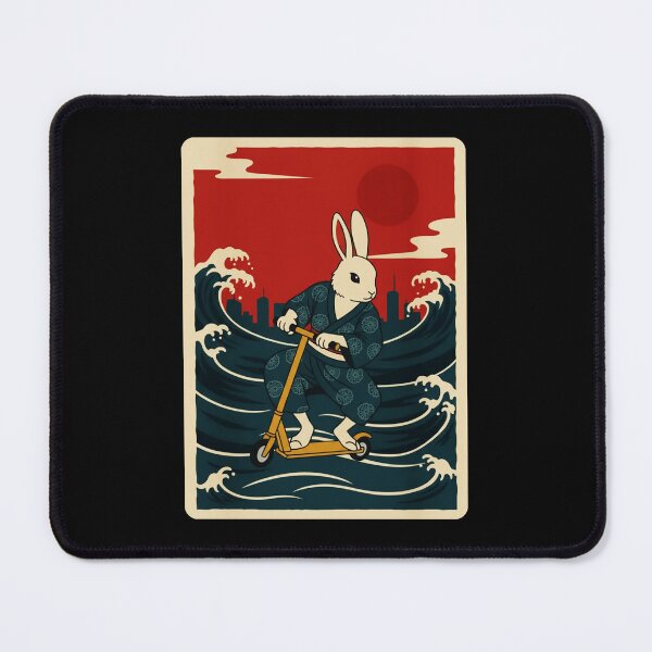 Item preview, Rabbit Riding Scooter Through Retro Ocean Waves Japanese Style designed and sold by JordynLadukeg65.