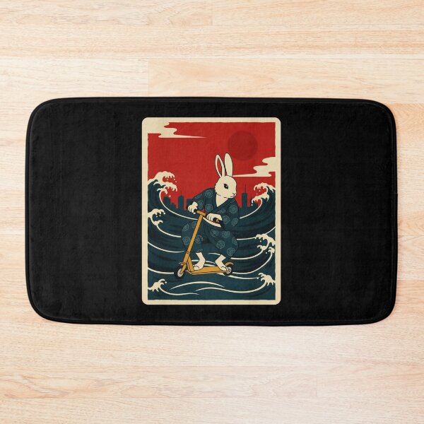 Item preview, Rabbit Riding Scooter Through Retro Ocean Waves Japanese Style designed and sold by JordynLadukeg65.