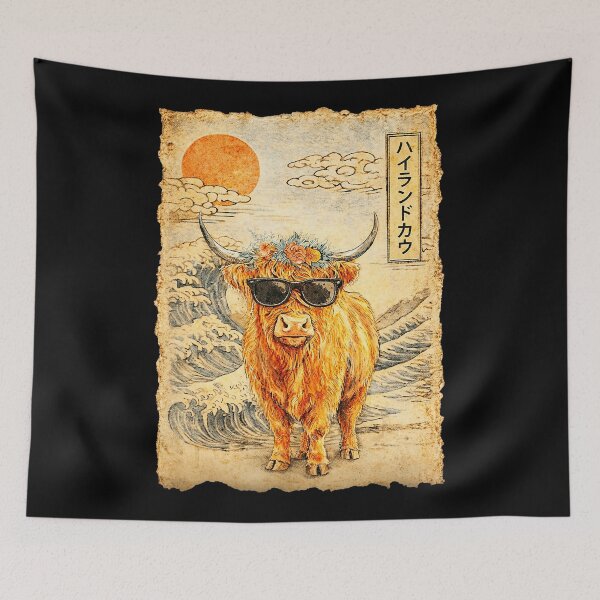 Item preview, Funny Highland Cow with Sunglasses in Retro Japanese Wave Style designed and sold by titanlevi.